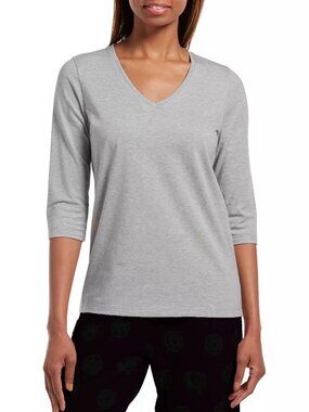 #1738 Hue Sleepwell Solid 3/4 V-Neck T-Shirt with Temperature Regulating Techn